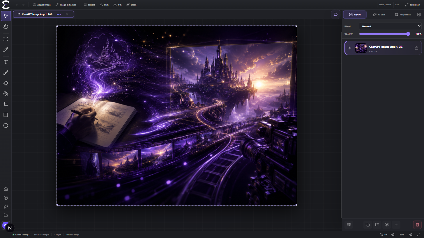 NegarAI Image Editor with canvas tools, layers and AI Region Edit