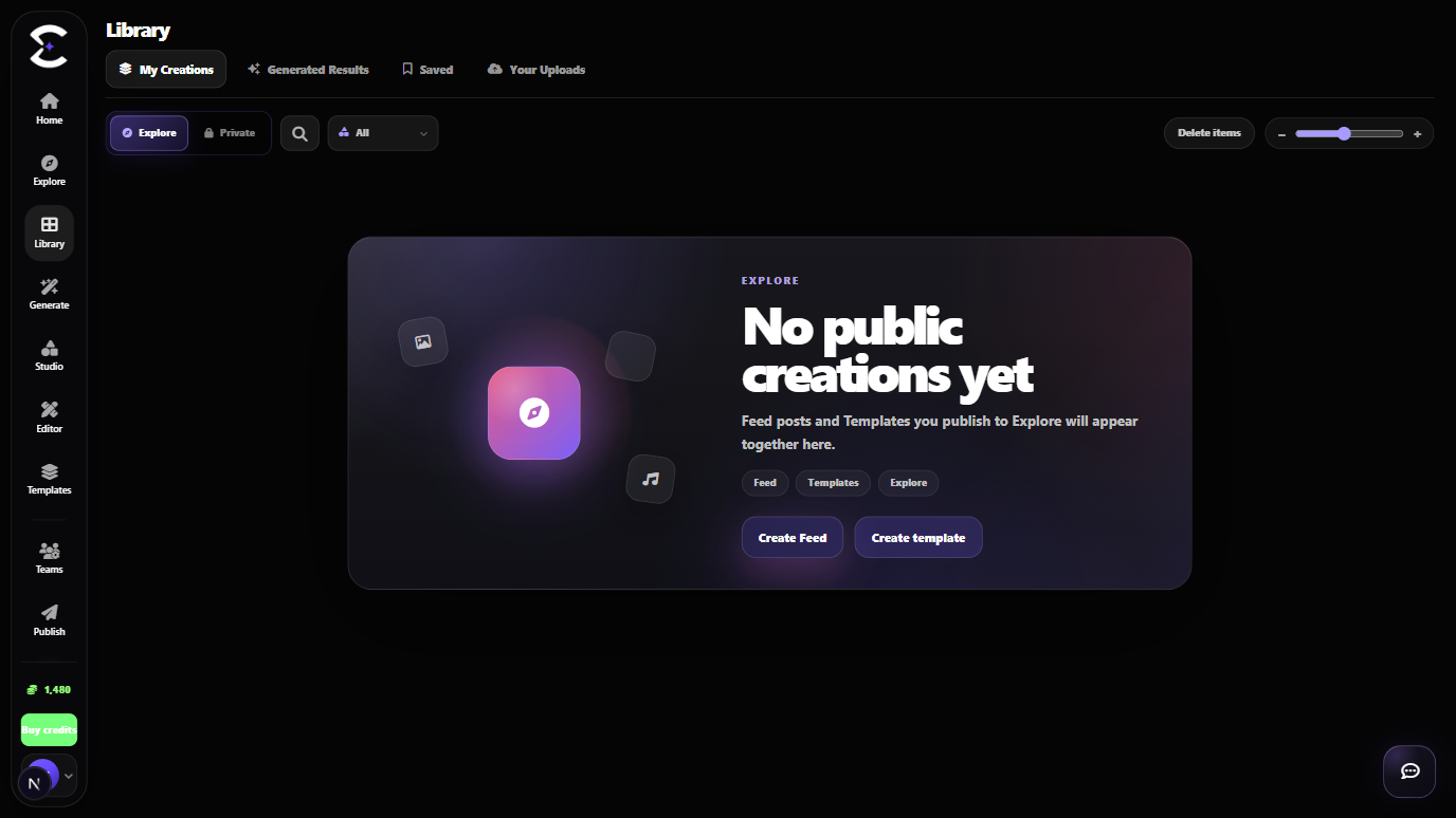 NegarAI Library with creation, generation, saved and upload collections